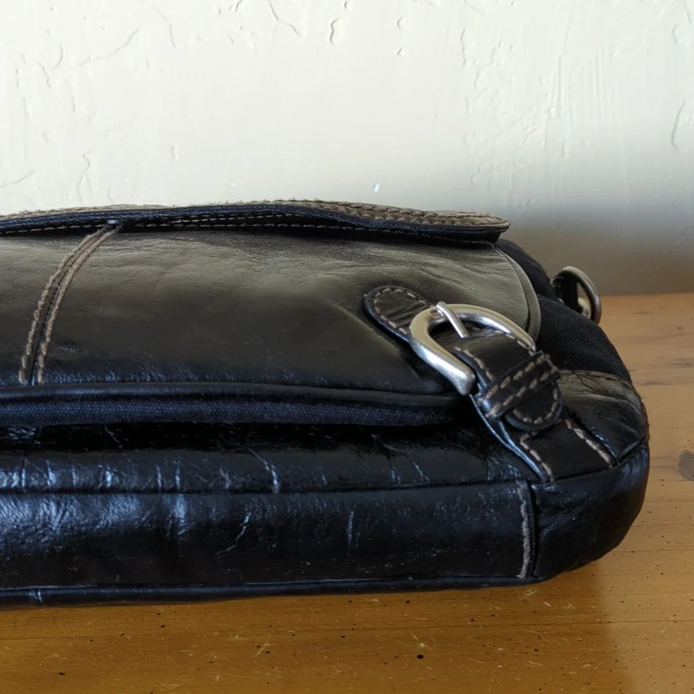 Fossil Black Lizette Canvas & Leather Crossbody Messenger Bag